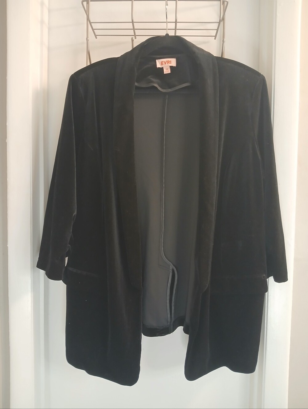 Black Velvet Open Front Scrunch Sleeve Blazer Jacket 1X New!